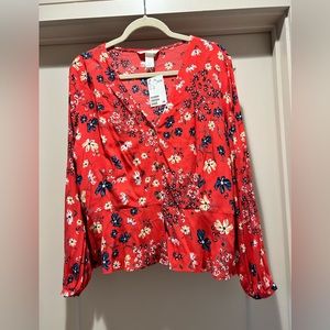 H&M Red Floral Blouse - Size 14 **NWT**